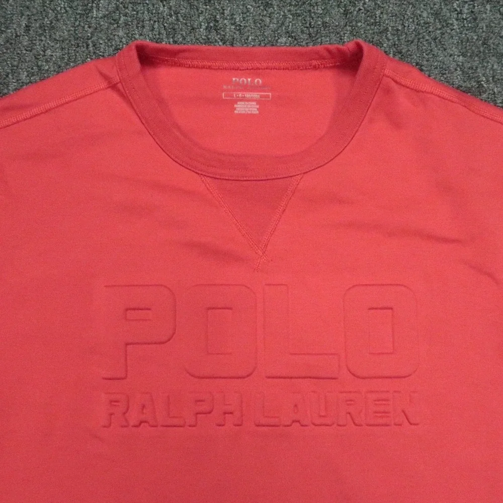 Polo Ralph Lauren Sweatshirt Men Large Red Crew Pullover Sweater Jumper Embossed
